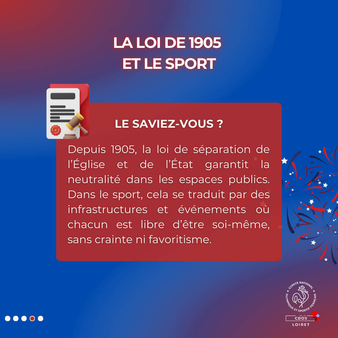 La loi de 1905 garantit la neutralité dans les infrastructures sportives, permettant à chacun d’évoluer librement sans crainte ni favoritisme.