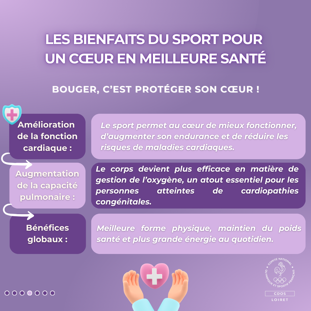 Le sport aide à augmenter la capacité pulmonaire et à maintenir une meilleure forme physique, ce qui est particulièrement bénéfique pour les personnes avec des cardiopathies congénitales.