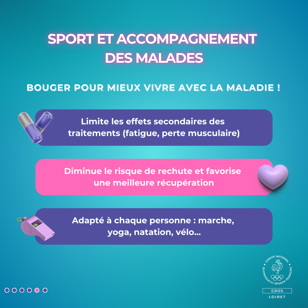 L’activité physique améliore la qualité de vie des patients, réduit la fatigue et favorise la récupération.