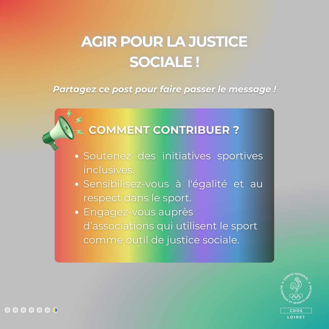 Chacun peut contribuer en soutenant des initiatives sportives inclusives et en sensibilisant à l’égalité dans le sport.