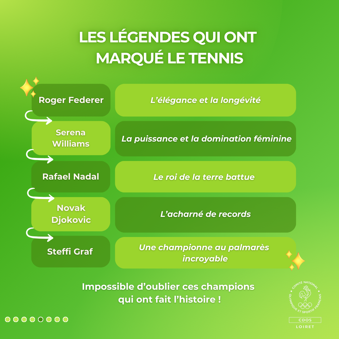 De Roger Federer à Serena Williams, en passant par Rafael Nadal et Novak Djokovic, ces champions ont marqué l’histoire de ce sport.