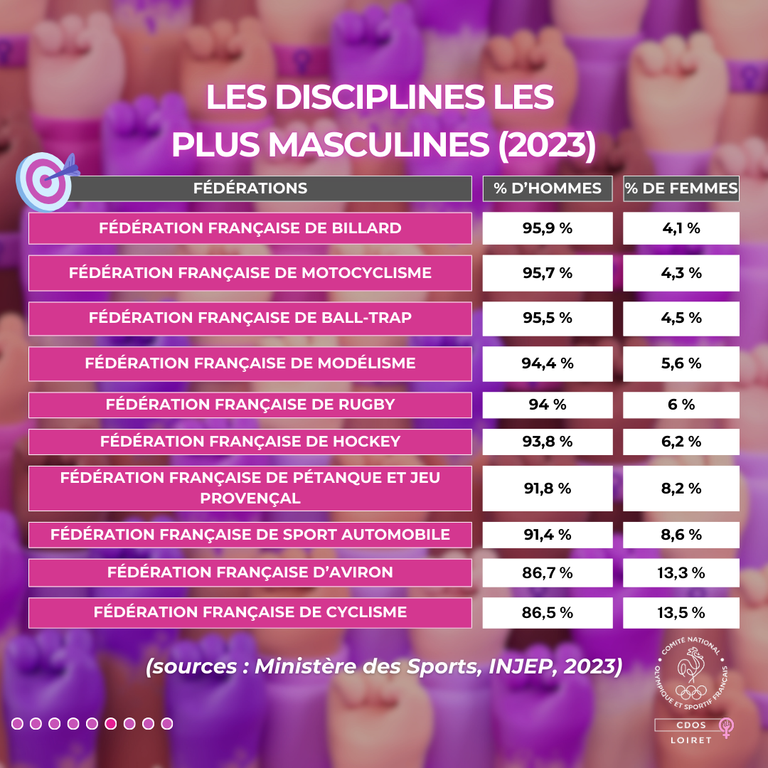 À l’inverse, d’autres disciplines comme le rugby ou le sport automobile restent largement dominées par les hommes, limitant la diversité et l’accès des femmes à ces sports.